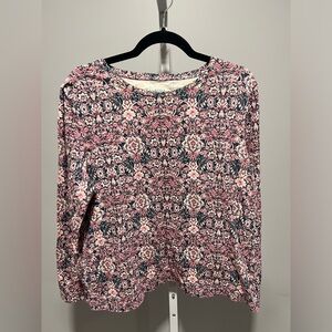 Talbots Pink Blue Geometric Print Cotton Blend Long Sleeve Top Size Large